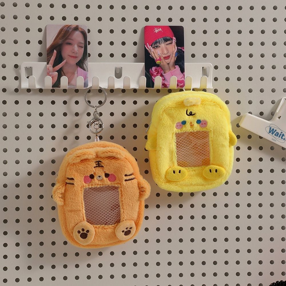 With Keychain Photocard Holder Multi-function Plush Bear Dog Pig Rabbit Tiger Zero Wallet With Zipper Visual Card Wallet Gift