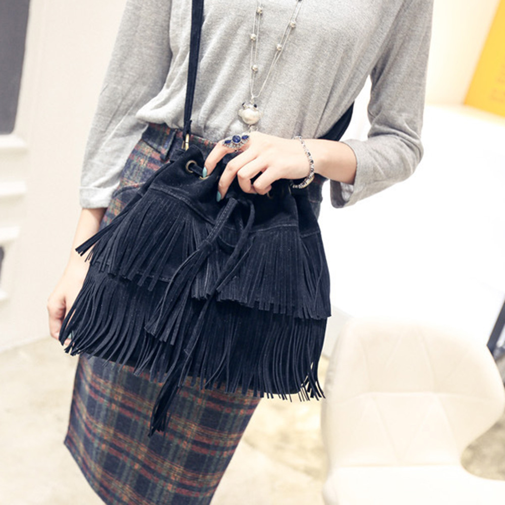 bag women 2020 Fashion Solid Color Women Fringe Drawstring Suede Crossbody Shoulder Bucket Bag bags for women 2020 сумка женск