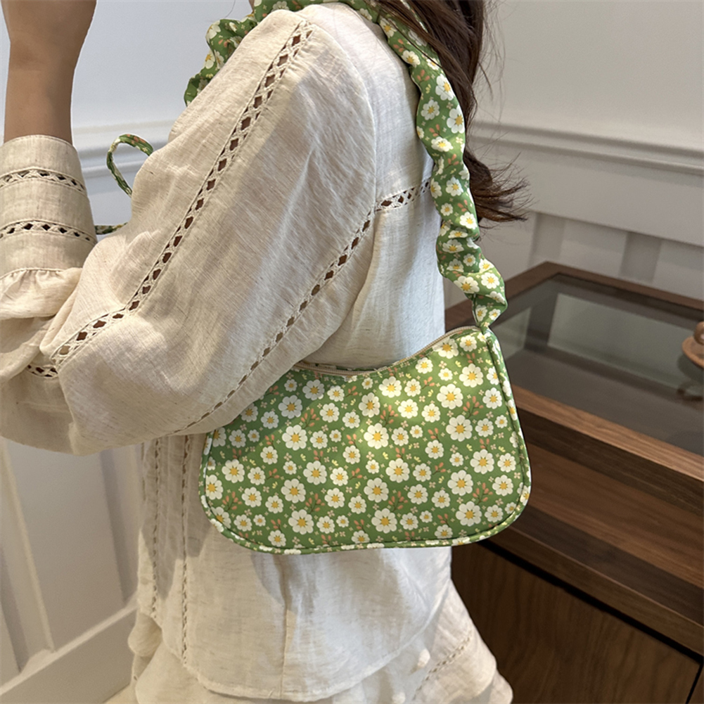 Summer Floral Tote Handbag Fashion Ruched Clutch Purse Designer Shoulder Purse with Zipper Closure for Women and Girls