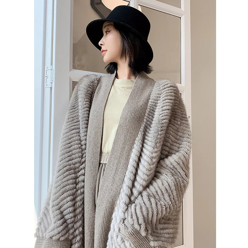 HDHOHR High Quality Natural Mink Coat for Women with Knitted Genuine Mink Jacket Fashionable and Warm Long Style for Women 241107