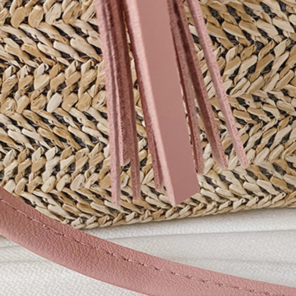 Fashion Summer Beach Women Straw Weave Handbag Wooden Ball Tassel Tote Shoulder Bag