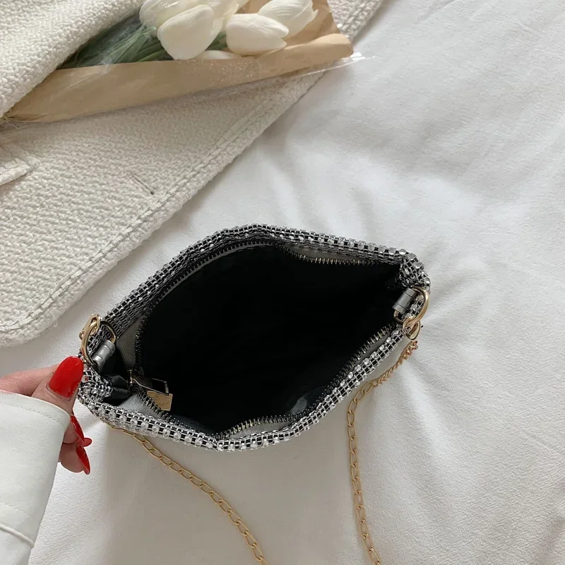 2023 Summer New Korean Women's Handbag Water Diamond Sparkling Small Square Bag Trendy One Shoulder Messenger Bag