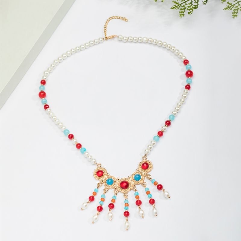 Hanfu Accessories Classical Pearl Necklace Women's Cheongsam Soft Yingluo Pendant Ancient Style Jewelry Retro Palace Short Style Yingluo