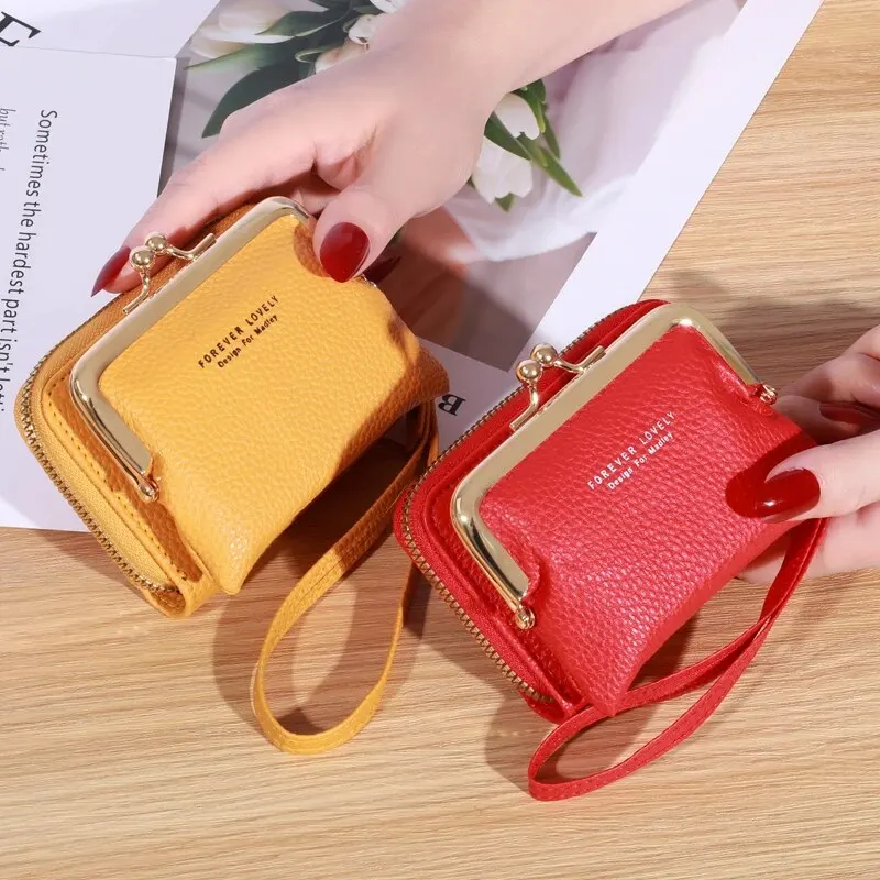 PT014,Women's Fashion Wrist Strap Short Zero Wallet Large Capacity Coin Multiple Positions Card Bag Money Clip