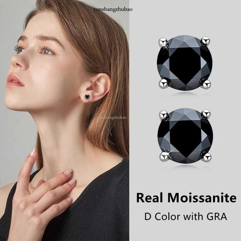 Trendy 0.8-1ct Black Moissanite Stud Earring for Men Women S Sterg Sier Fashion Hip Hop Dia Earrings Jewelry Gifts
