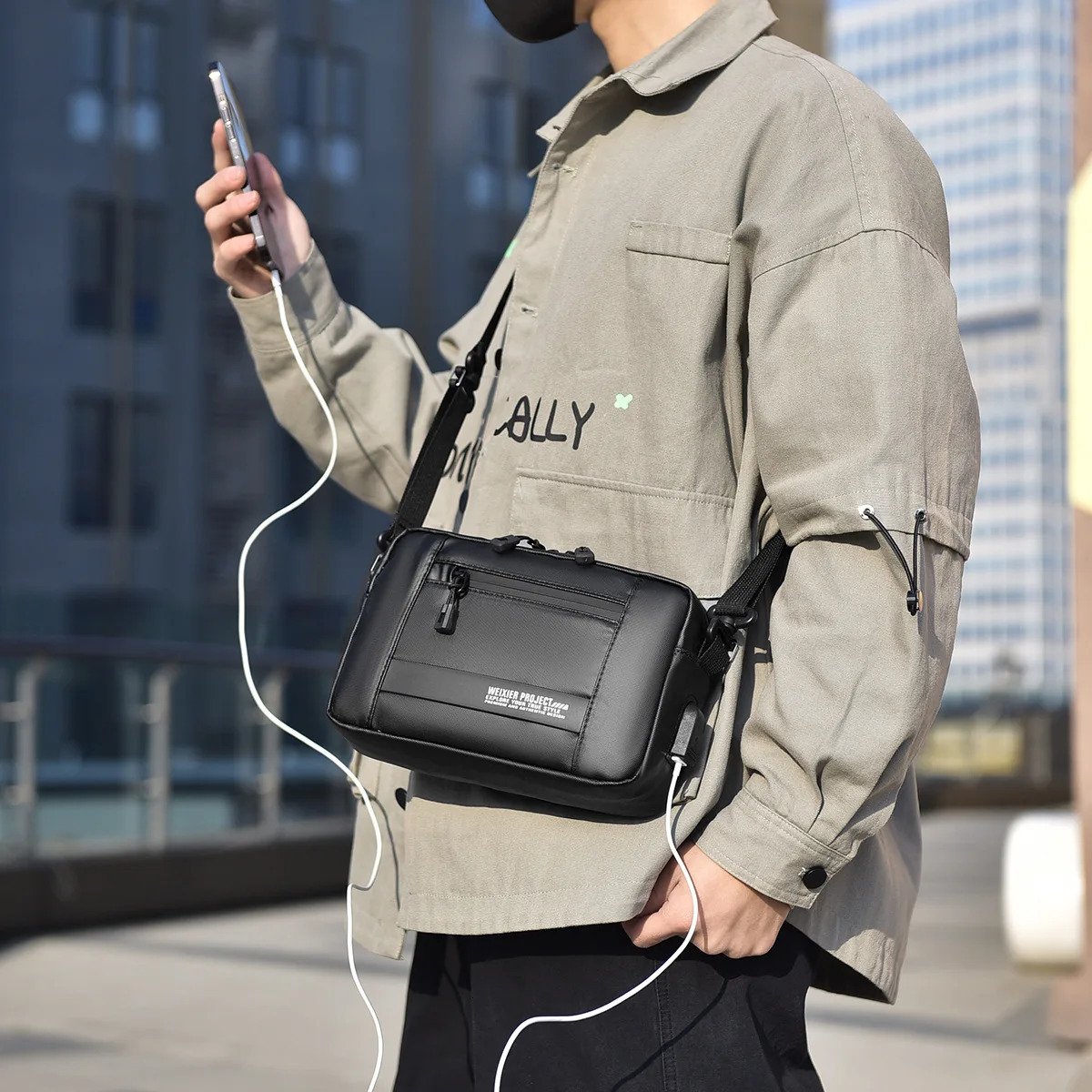 USB Charging Messenger Bag for Men Trendy Casual Crossbody Shoulder Outdoor Activities bolsos hombre sac w241106