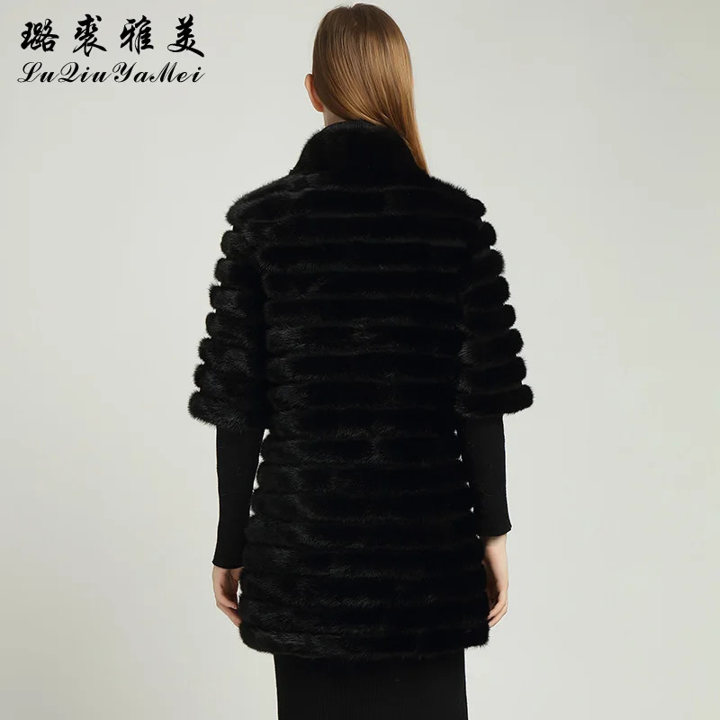 Black real mink coat with zipper natural mink coat suitable for women genuine leather mink coat Russian winter warm womens fur leather jacket 241107