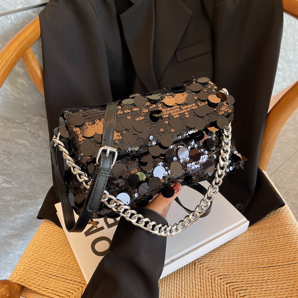 Luxury Sequined Designer Female Women One Shoulder Hobo Bag Lady Handbag Chain Tote Crossbody Dinner Evening Armpit Underarm Bag