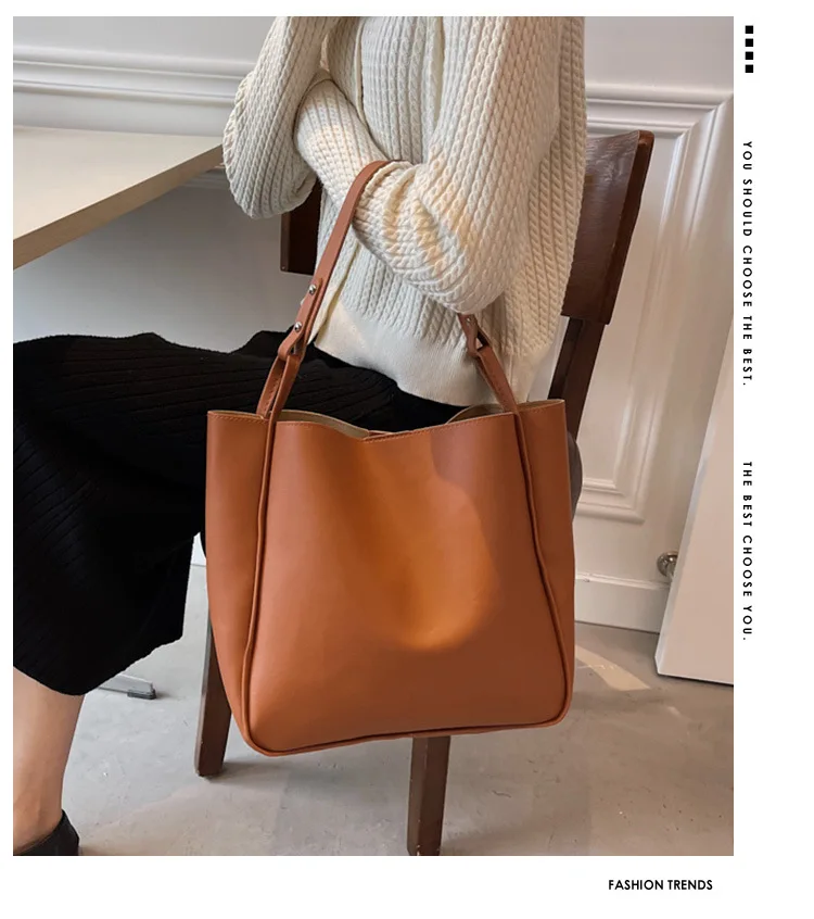 New Casual Women Shoulder Bag PU Leather Tote Handbag Female Shopping Bags Soft Leather Lady Purse Bags High Capacity Totes