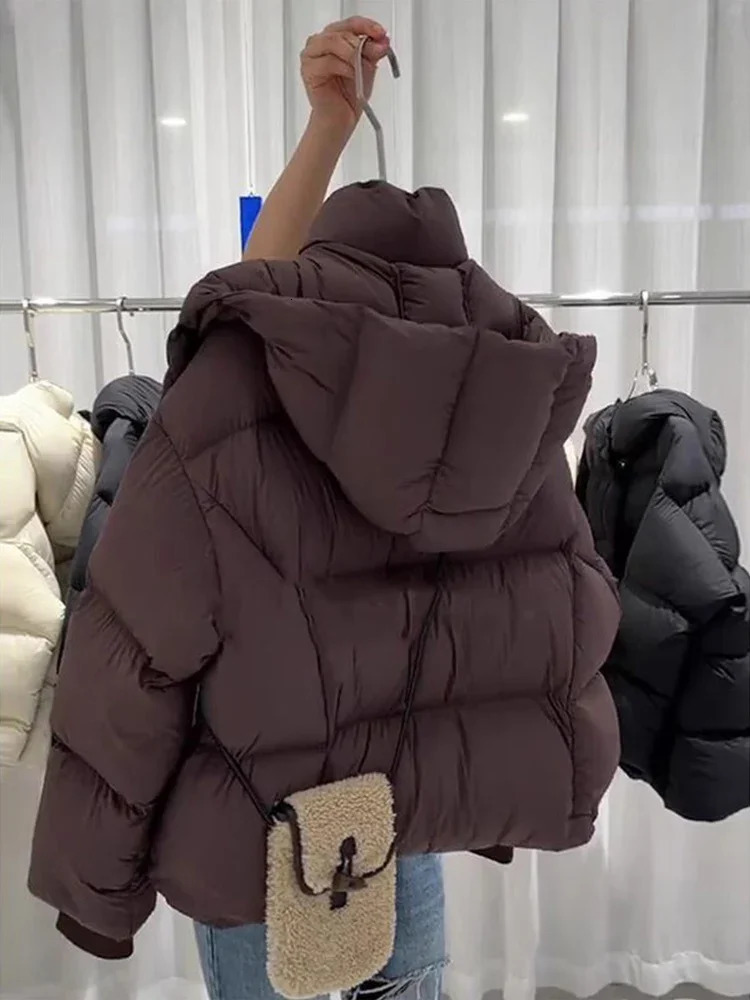 Womens Brown Jacket Parkas Warm Thick Long Sleeve Paddle Coat Fashion Turtle Neck Coat 2000s Winter Clothing 241107