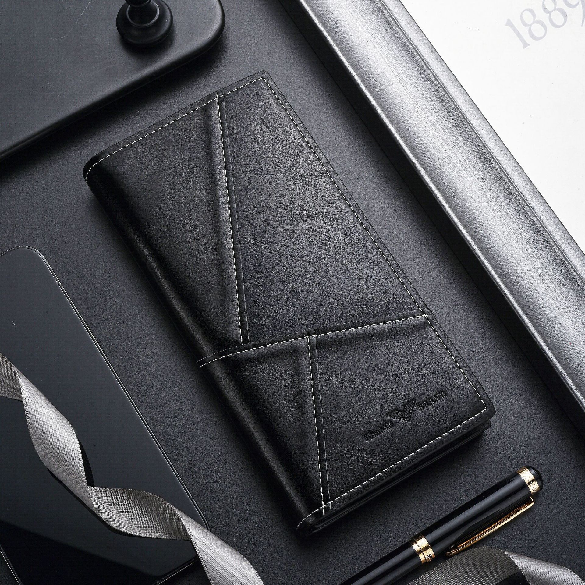 Men's Wallet Soild Color Retro Long Clutch Bag Leather Business Card Holder Coin Purse Money Clip with Jeep Letter Luxury Bag