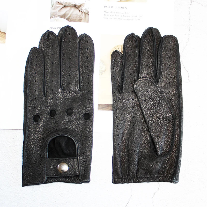 Summer driving deer skin full finger mens thin hollow unlined motorcycle riding mens fashionable driving gloves 241106