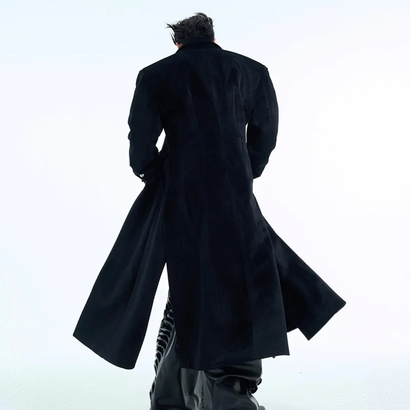 FEWQ Niche Metal Double layered Breathable Mens Wool Coat Velvet Thickened Autumn/Winter Mens Coat 24E5182 241107