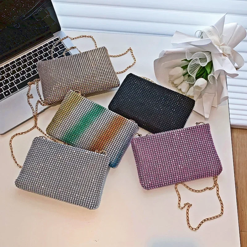 2023 Summer New Korean Women's Handbag Water Diamond Sparkling Small Square Bag Trendy One Shoulder Messenger Bag