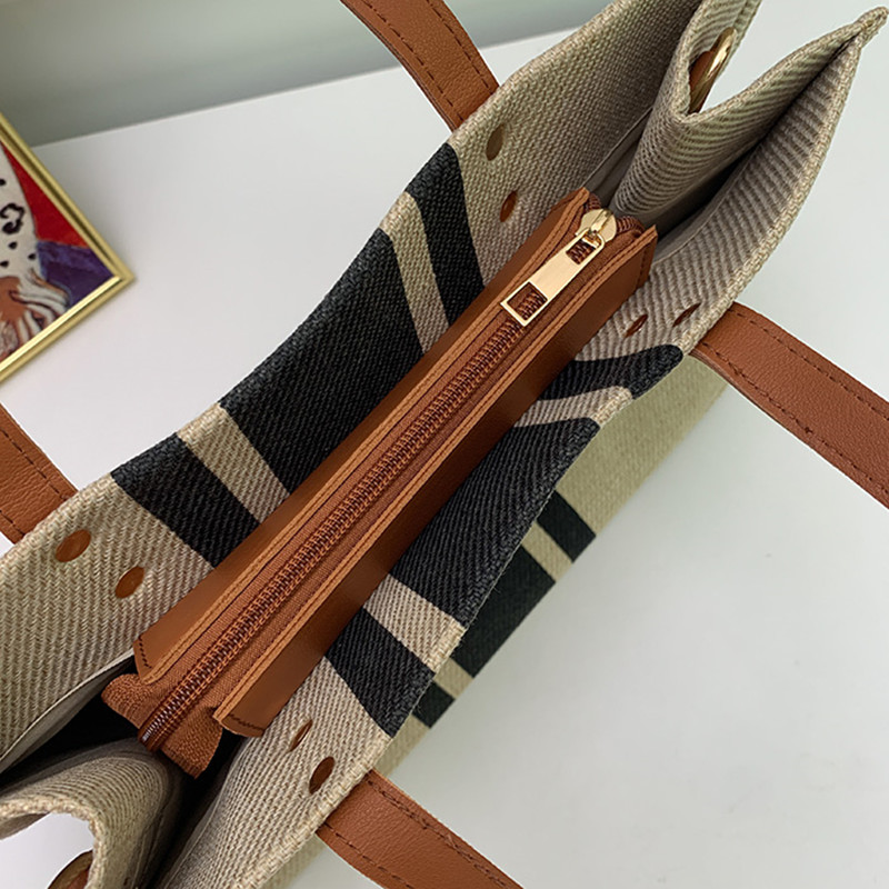 Simple Fashion Large-capacity Handbag For Ladies Vintage Striped Tote For Female Portable Ol Business Briefcase Korean Style