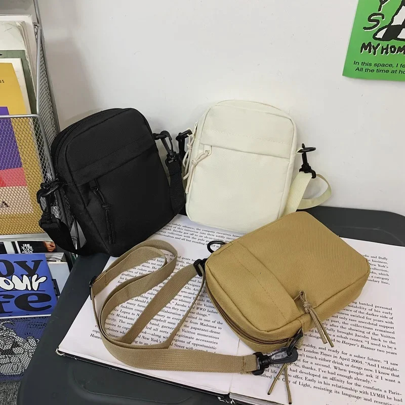 Messenger Sling Bags for Men Casual Canvas Small Zipper Crossbody Pouch Simple Shoulder Bag Bolso Hombre 241106