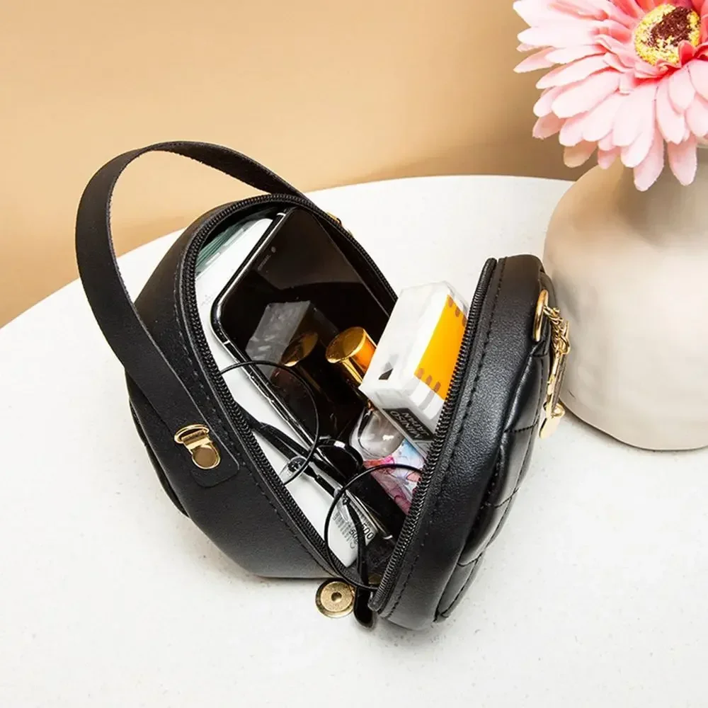 Fashion Lingge Crossbody Small Round Bag New Handbag Womens Cute Cat Decoration Female Single Shoulder Messenger Bag