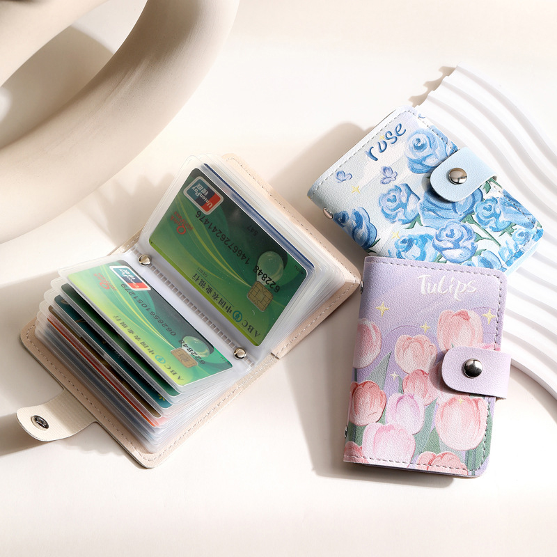 Large Capacity Retro Oil Painting Card Storage Bag For Women Multi-card Slot Driving License Clip Card Slot Coin Purse Compact