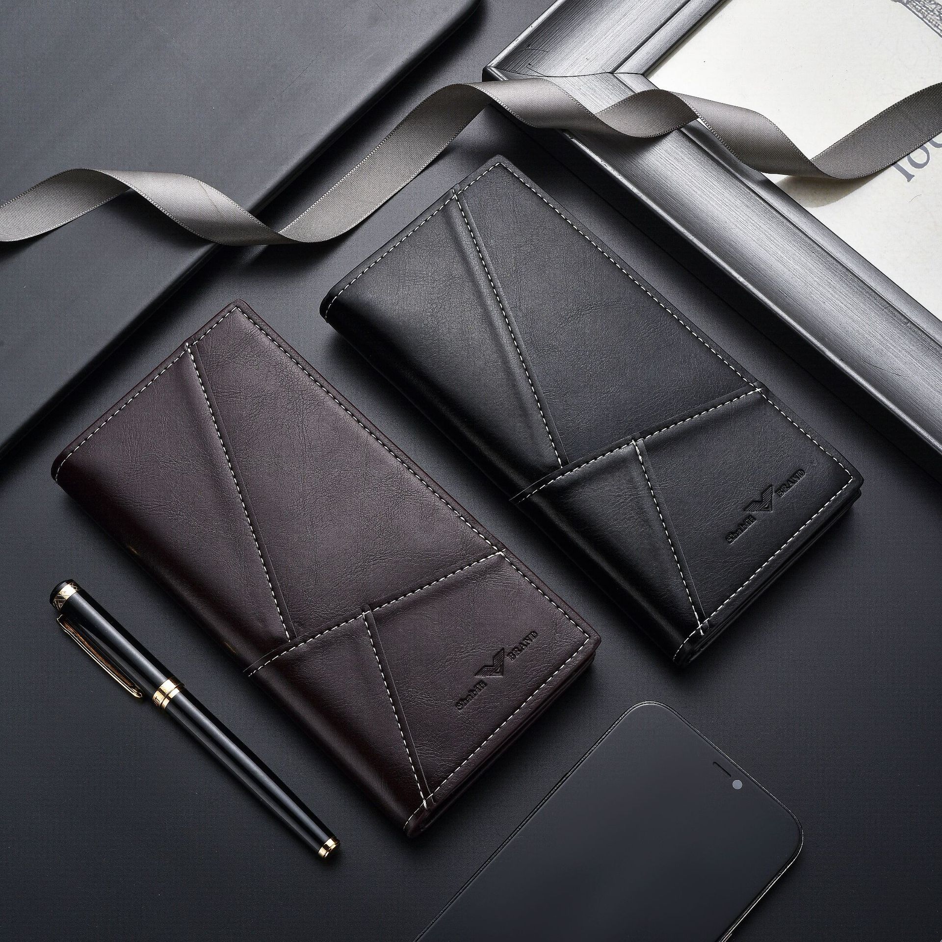 Men's Wallet Soild Color Retro Long Clutch Bag Leather Business Card Holder Coin Purse Money Clip with Jeep Letter Luxury Bag