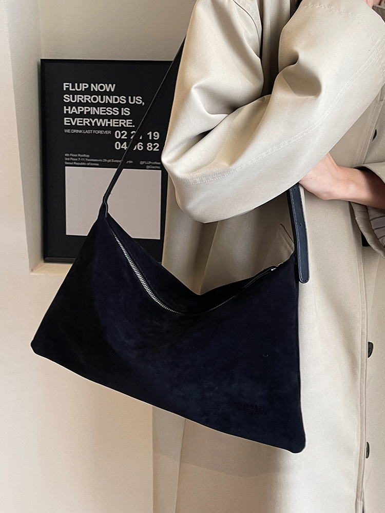 Vintage Suede Tote Bag For Women Autumn Winter New Large Capacity Commute Shoulder Crossbody Bags Fashion Trend Underarm Bags