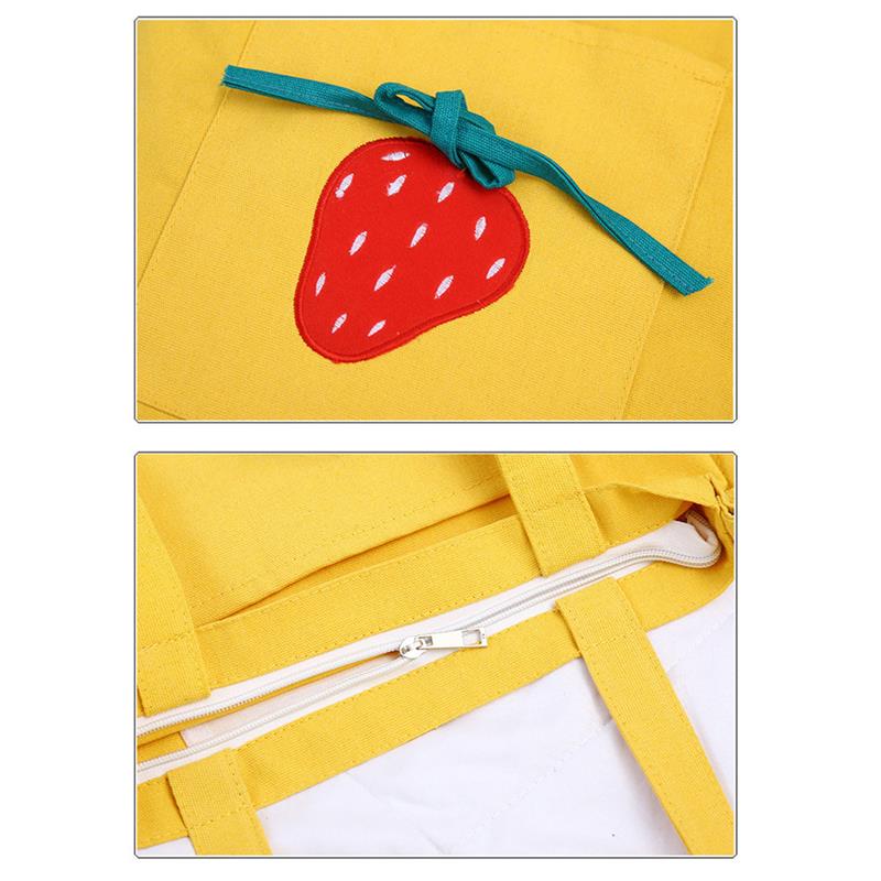 2019 Fashion Women Zipper Strawberry Shoulder Bag Cotton Canvas Handbag Casual Tote Female Crossbody Bag Ladies Messenger Bags