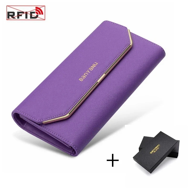 RFID Wallets for Women NEW Luxury Card Ladies Wallet Faux Leather Purse Black Purple Blue Red Pink Gold Bags Carteras Femme