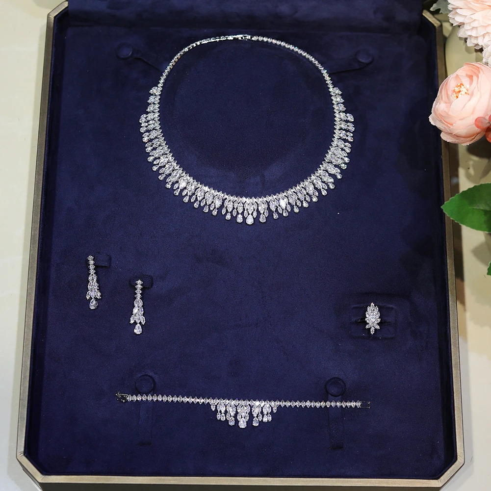 ly arrived cubic zirconia necklace and earring bridal jewelry set suitable for womens dance wedding and party accessories free delivery 241106