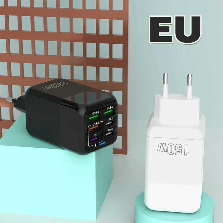 US/EU/UK 6-port mobile phone charger fast charging adapter 150W 4 USB 2 Type C Wall Fast Charger for iPhone Y241106