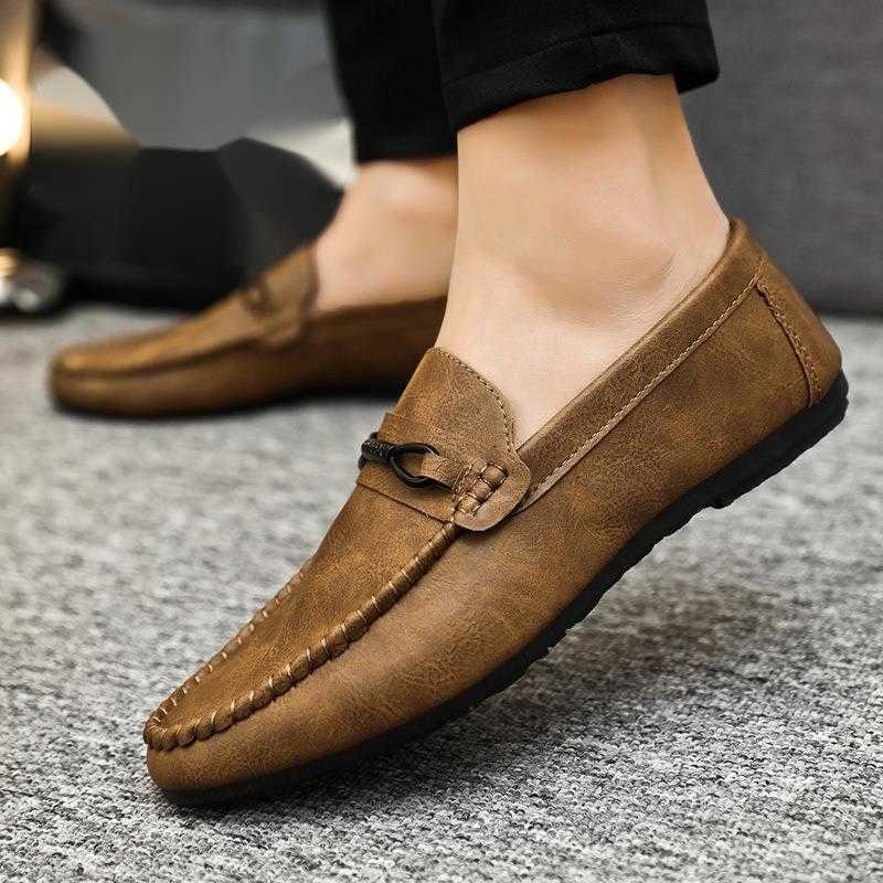 CMM Summer New Loafer Shoes Mens Korean One Step Lazy Breathable Driving Mens Casual Leather Shoes Mens Soft Bottom