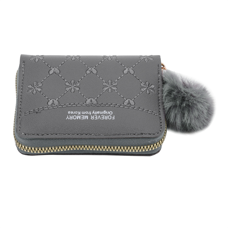 Tri-Fold Hairball Women Short Wallet Solid Color Mini Clip Coin Purse For Ladies Credit ID Card Holder Female Money Bag Y260206