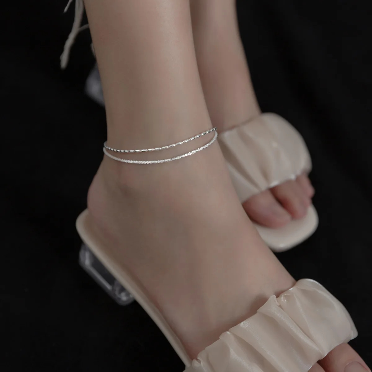 MIQIAO 925 sterling silver genuine certified popcorn chain bead necklace suitable for womens double-layer version of womens Tobillera 241107