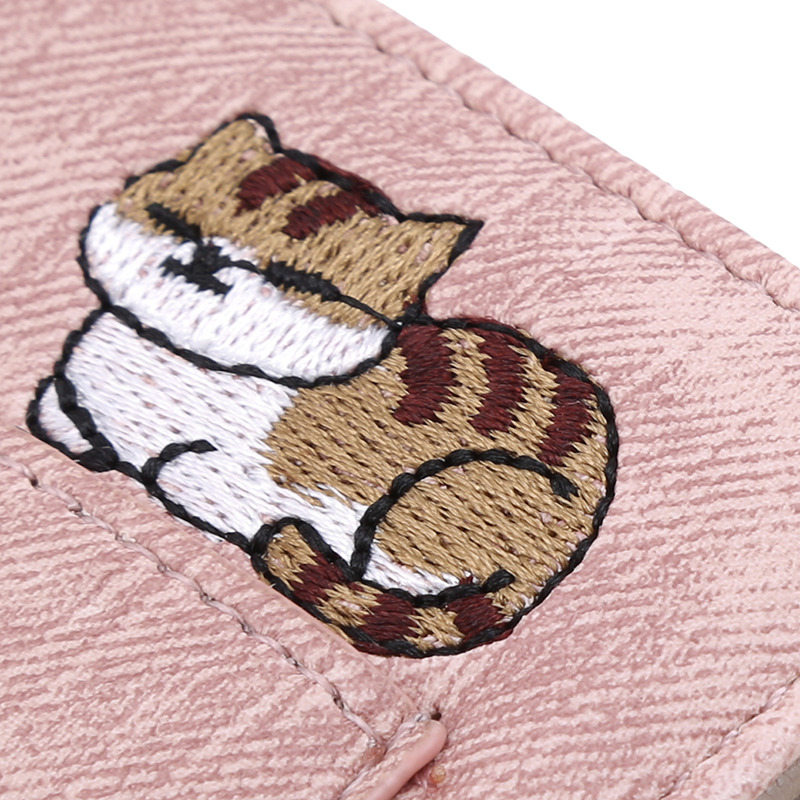Embroidery Cat Women Short Wallet Zipper Coin Purse Short Women's Wallet Cute Mini Cards Holder Clutch For Girl Female Moneybag