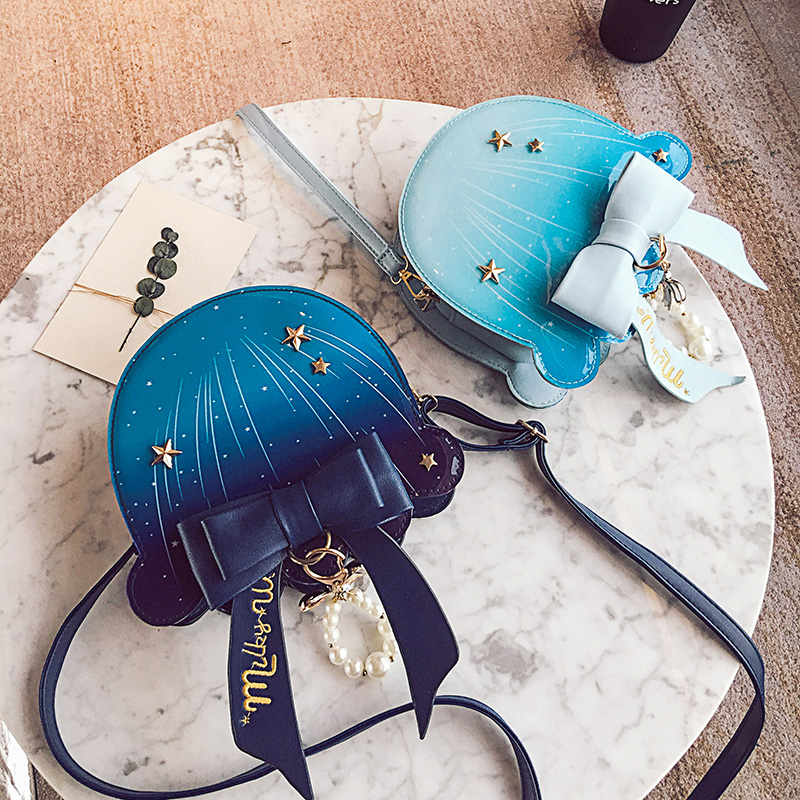 Pastel Ocean Jellyfish Bag Cute Lolita Girl Marine Blue Bow Pearl Color Shoulder Bag Cross Body Satchel Messenger Handbag