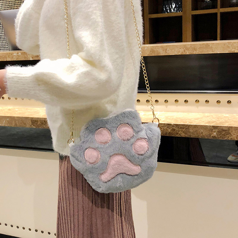 1 Pcs Women Student Shoulder Crossbody Bag Cute Plush Cat Paw for Mobile Phone UND Sale