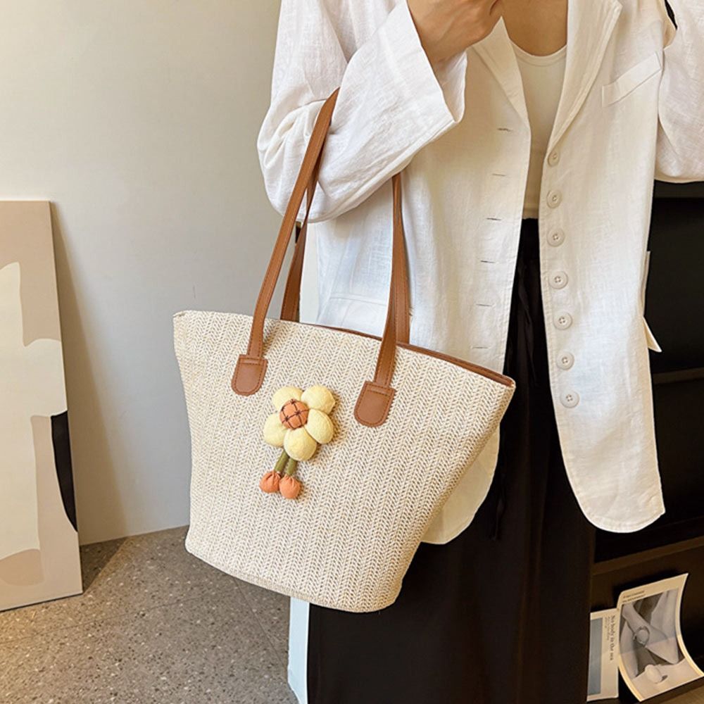 Beach Straw Shoulder Messenger Bag Women Bohemian Summer Woven Bucket Shoulder Handbag Handmade Crossbody Bags For Women
