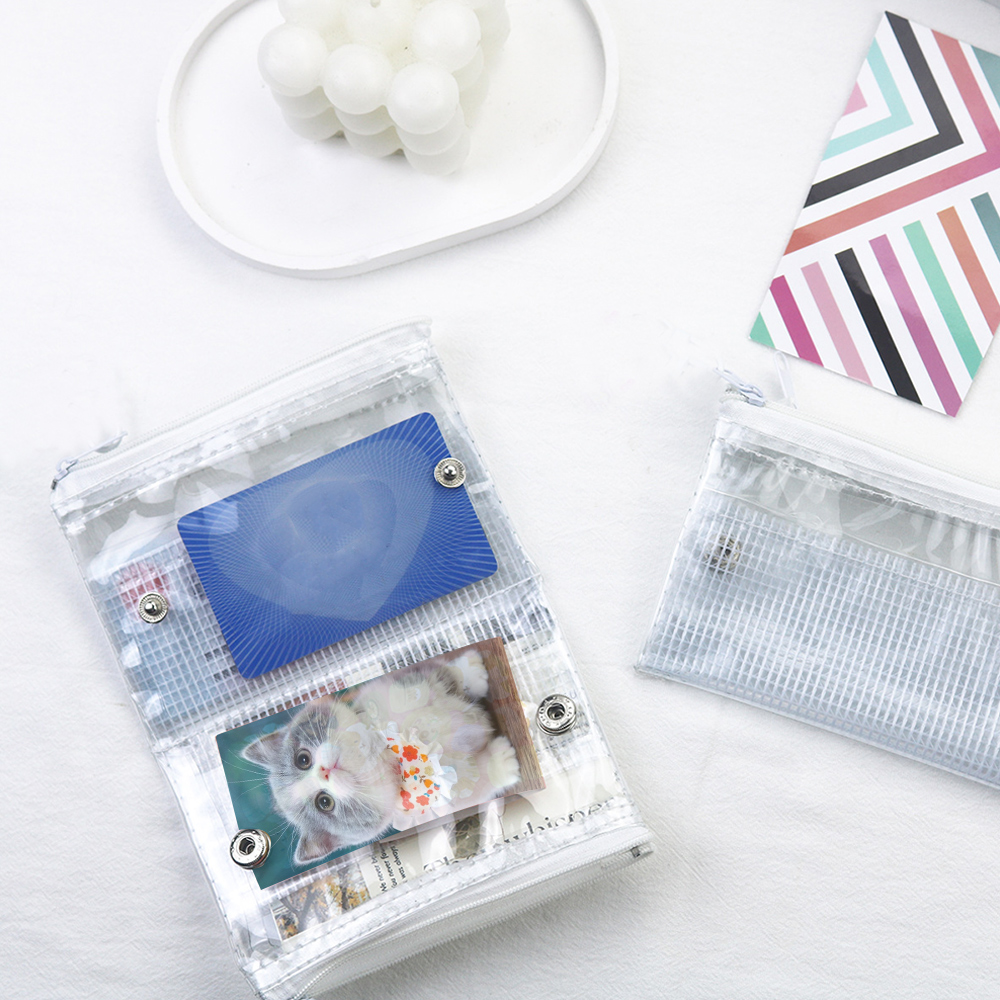 Foldable Multi-layer Zipper Bag PVC Storage Bag Wallet Coin Purse Waterproof Card Holder Wallet Transparent Washable Portable