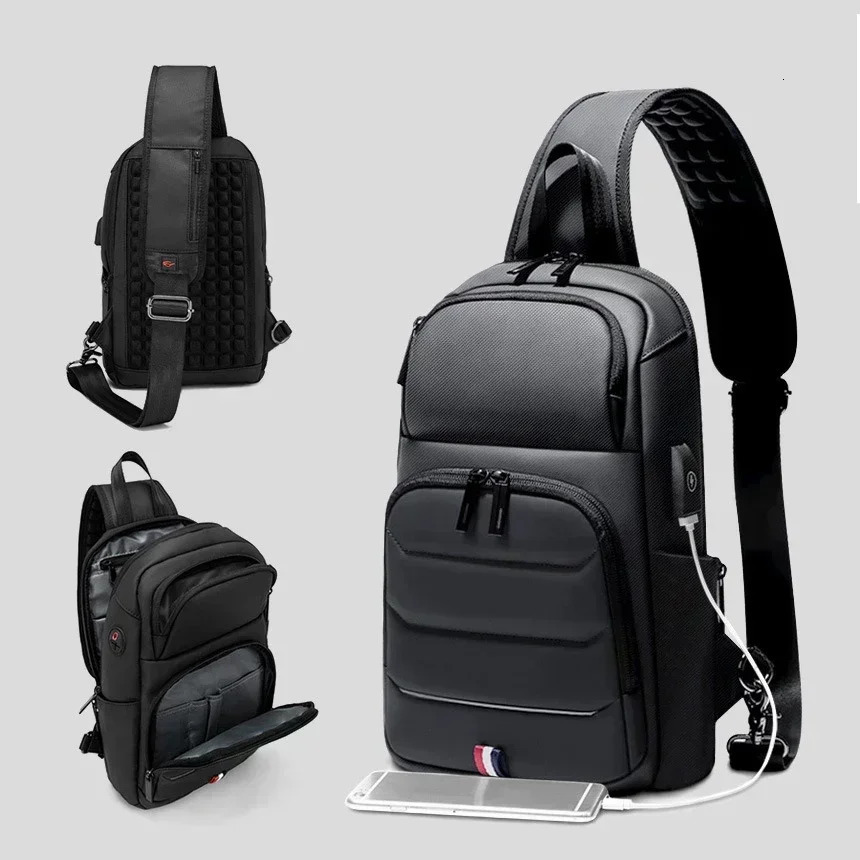 Male Shoulder Bag Antitheft Fashion Crossbody USB Messenger Sling Chest Oxford Strap Pack Handbags w241106