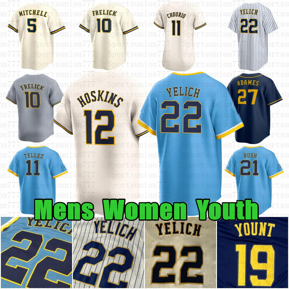 Custom 22 Christian Yelich Baseball Jersey Willy Adames Brandon Woodruff Rhys Hoskins Garrett Mitchell Brice Turang Jackson Chourio Sal Frelick Joey Wiemer