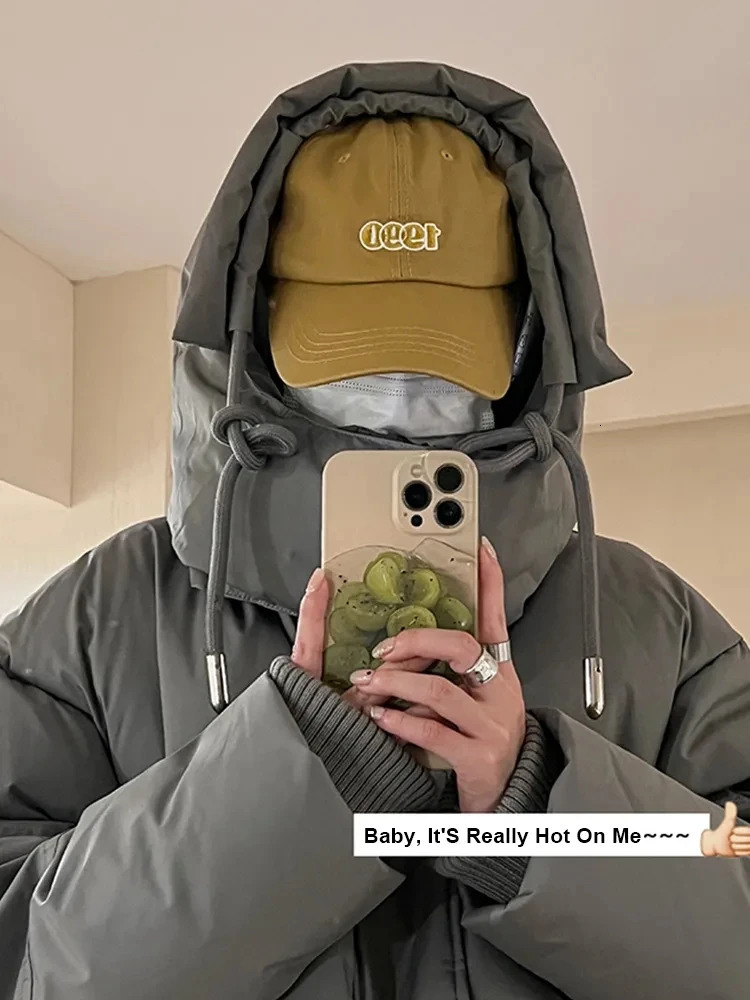 Gery Down Cotton Jacket Womens Hoodie Parkas Winter Apron Thick Coat Warm Embroidered Loose Puff Womens Chiffon 241107