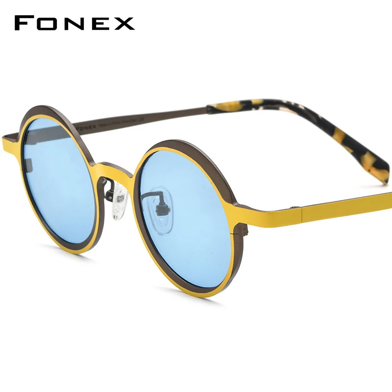 FONEX Sunglasses for Men Vintage Small Circular Polarized Sunglasses for Women UV400 Sunshade Glass F85774T 241106