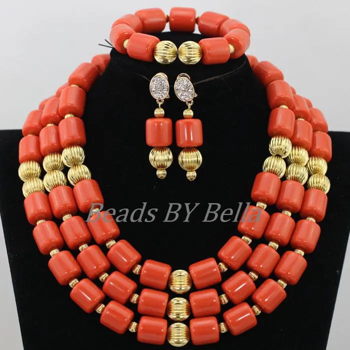Traditional Nigerian Wedding Artificial Coral Bead Bridal Jewelry Set African Bead Jewelry Necklace Set ABF901 241106