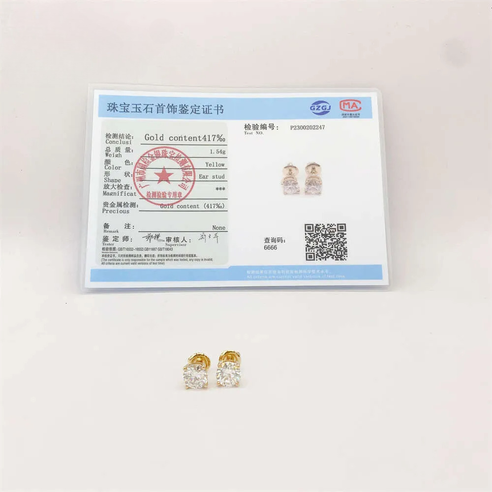 Hot Selg Top Quality Stud Earring Pass Dia Tester Screw Back Hip Hop 10K Solid Gold Earrings Moissanite Jewelry