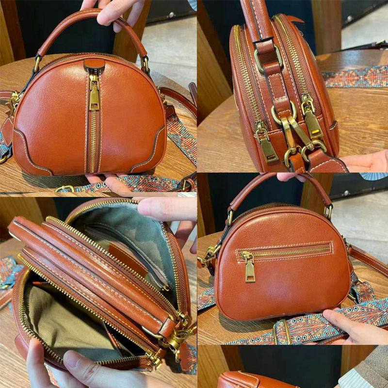 2023 New Genuine Leather Women's Bag Crossbody Retro Small Popular Shoulder Handbag Lady Soft Cowhide Casual Designer Shell Bag