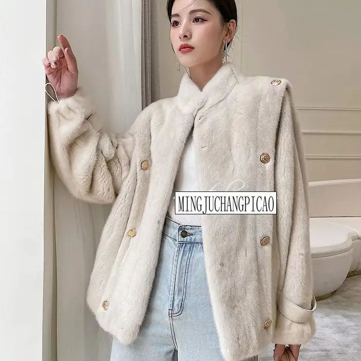 Korean womens coat s mink jacket loose high-end coat warm womens coat 241107