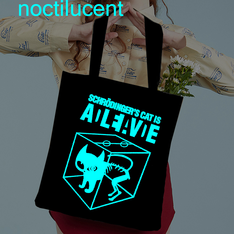 Women Canvas Bag Fashion Cats Luminous Shopping Bag Outerdoor Casual Shopper Bag Girl Student Handbag Tote Shoulder Lady Bags