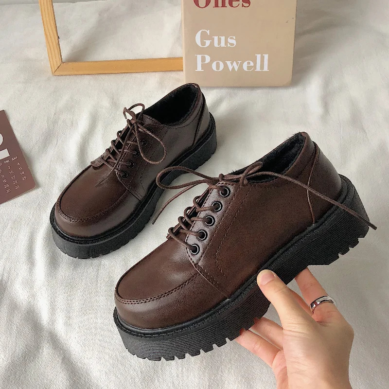 Platform Leather Shoes Womens Casual Boat Shoes Retro Oxford Shoes Spring/Summer Fashion Lace Up JK Uniform Flat Shoes 241106