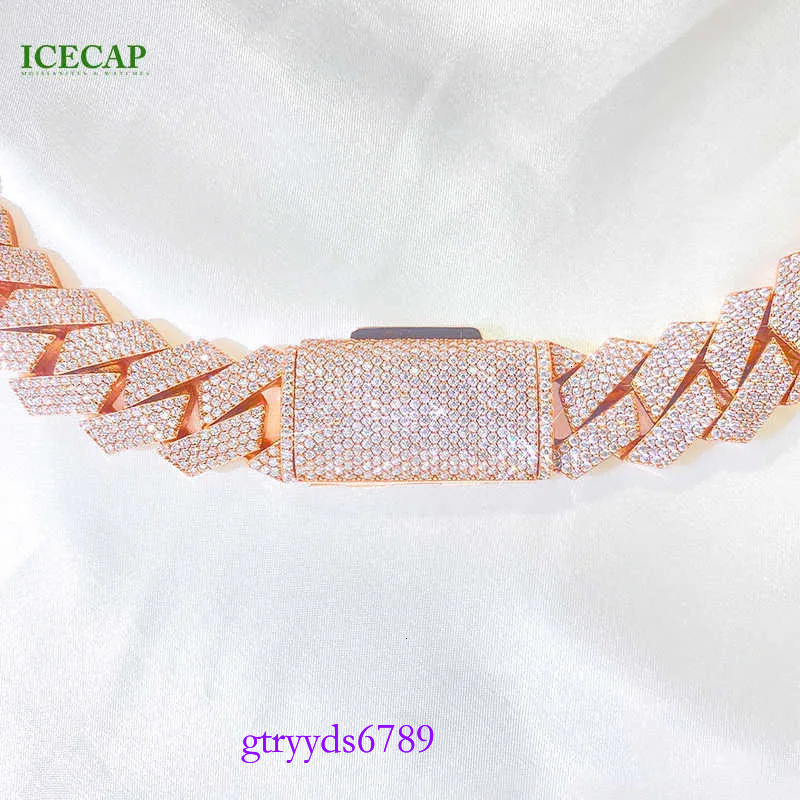 Hot Miami Chain Men Hip Hop Necklace Sier Rose Gold Plated 20mm Moissanite Cuban k Jewelry