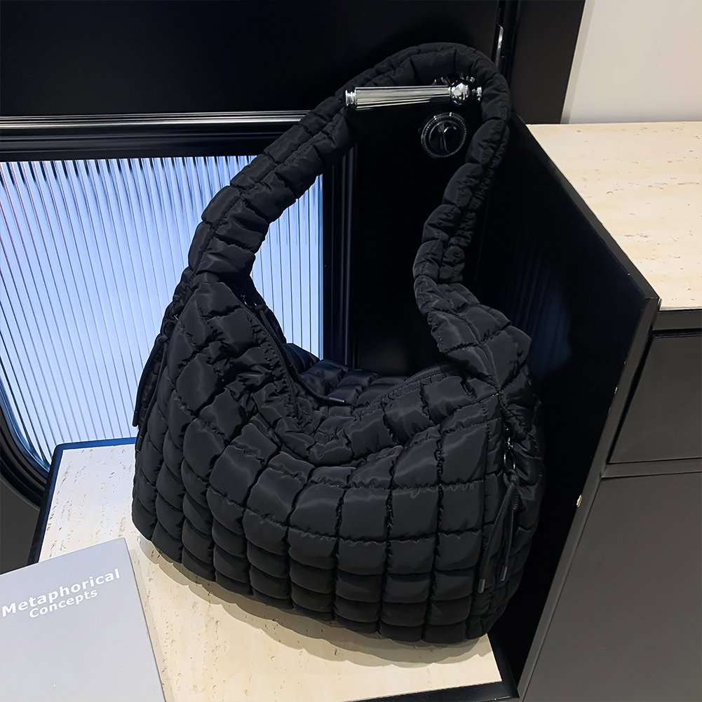 Women Puffer Shoulder Bag Fashion Bubble Bag Large Capacity Puffy Shoulder Bag Solid Color Zip Closure for Outdoor Travel