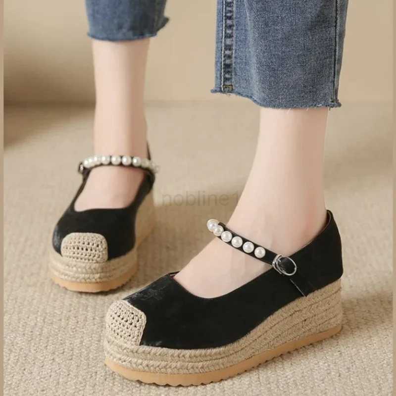 Casual shoes High H Wen Marie Janes Shoes New Weave Wedges Platform Dress Party Shoes 2024 Spring Re Sandals Pumps Fem Zapatillas Z241107
