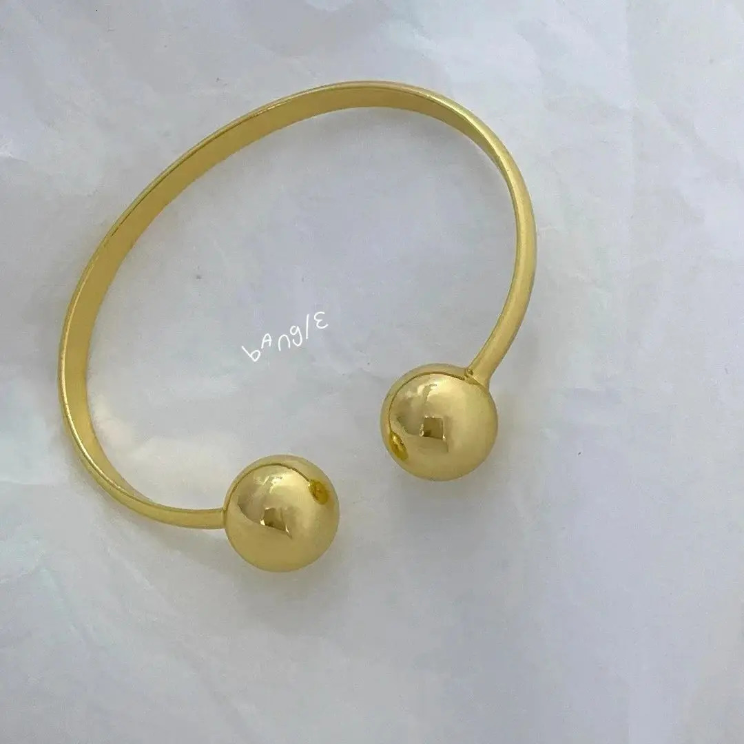 5 fashionable and simple gold-plated double ball open cuff bracelets suitable for women men and party jewelry 241107